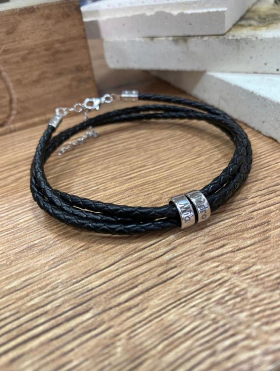 Mens personalized genuine leather bracelet