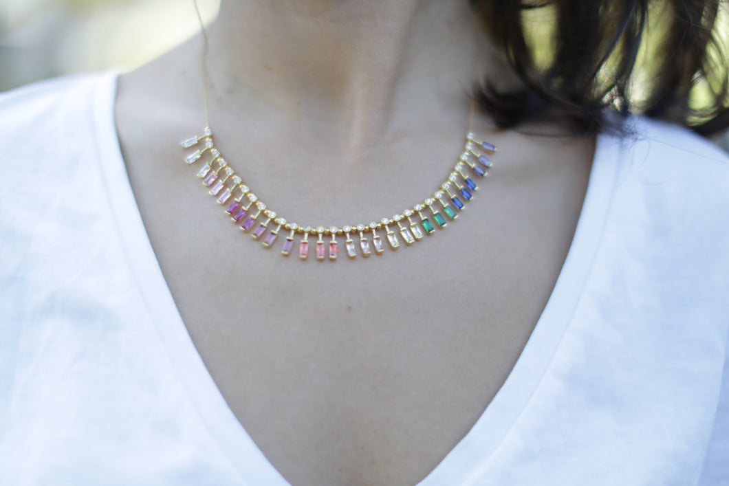 Baguette Rainbow necklace - 18kt Gold Plated