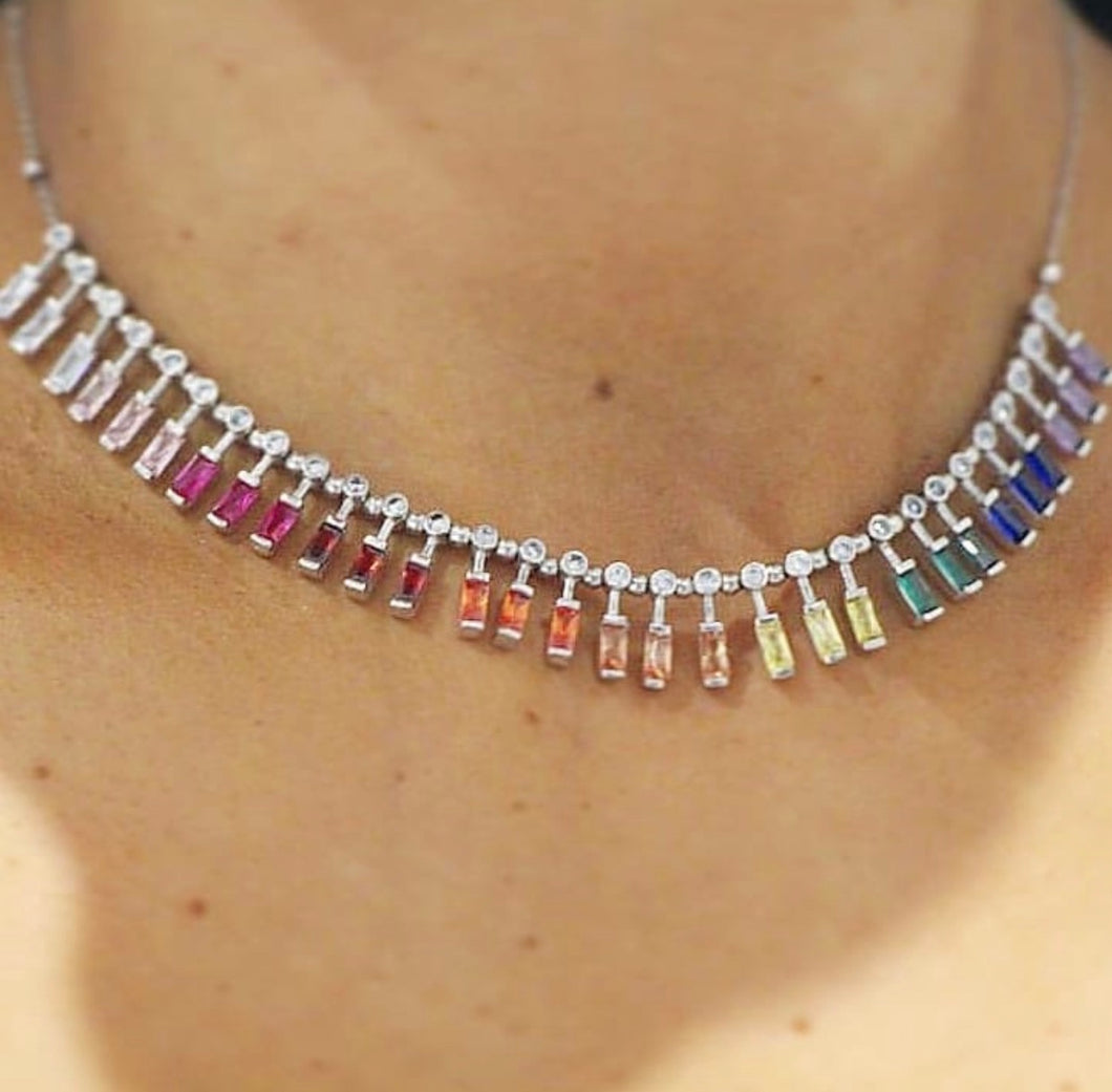 Baguette Rainbow necklace - Silver