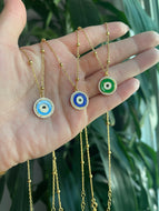 Round enamel eye necklace